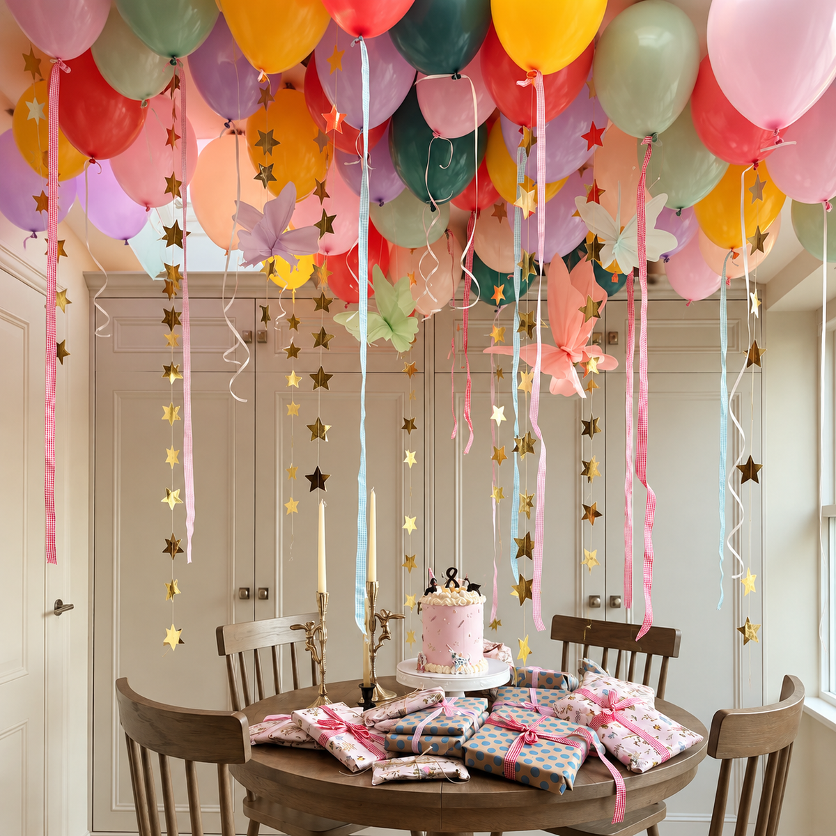 Mixed Color Ceiling Balloons with Star Garlands