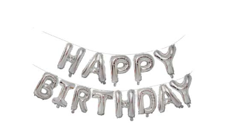 “Happy Birthday” balloon sign (silver)