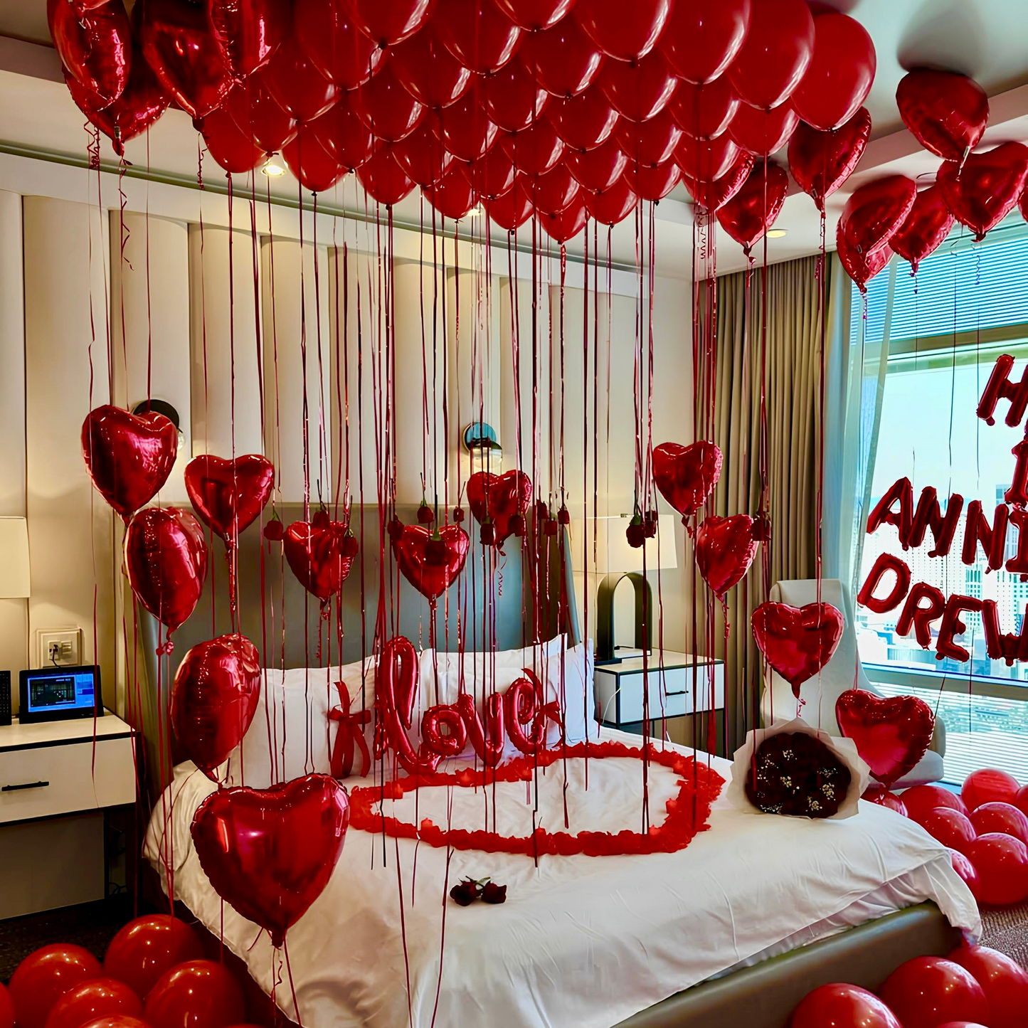 Anniversary Total Red LOVE Balloon Room Set (Custom Balloon Sign)