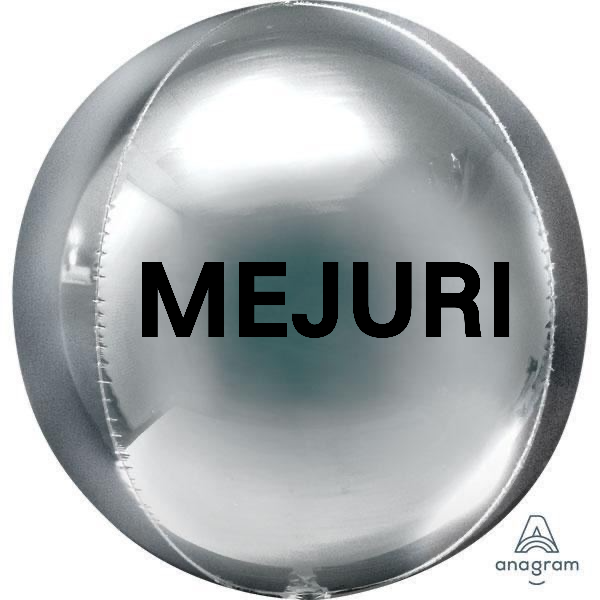 Custom order - 2 silver mylar spheres with black MEJURI logo