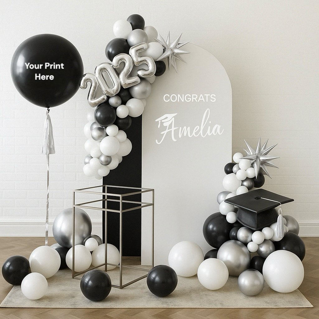 Graduation Party Backdrop & Balloon Garland