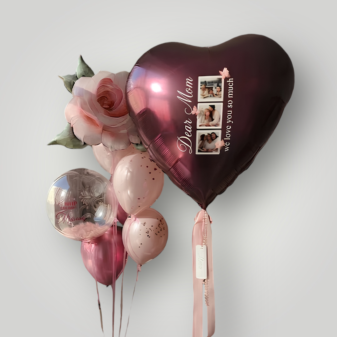 Personalized Rose Heart Balloon Set with Your Photos