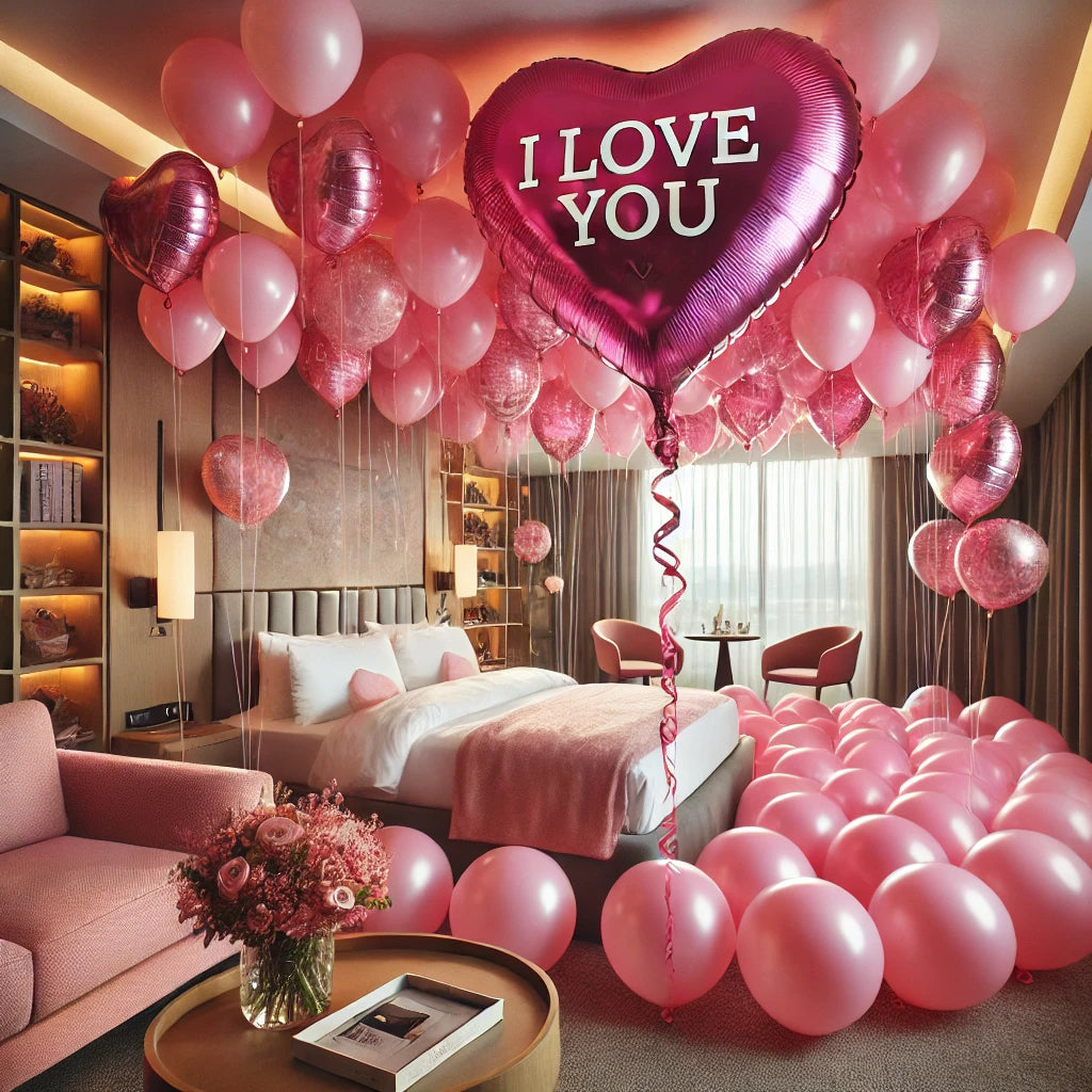 Deluxe Pink Love Balloon Room Set with GIANT 68" Custom Heart (Customized)