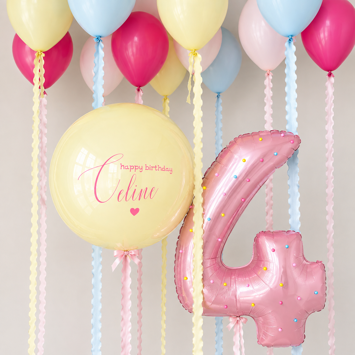 Sweet Pastel Pompon Birthday Balloon Set
