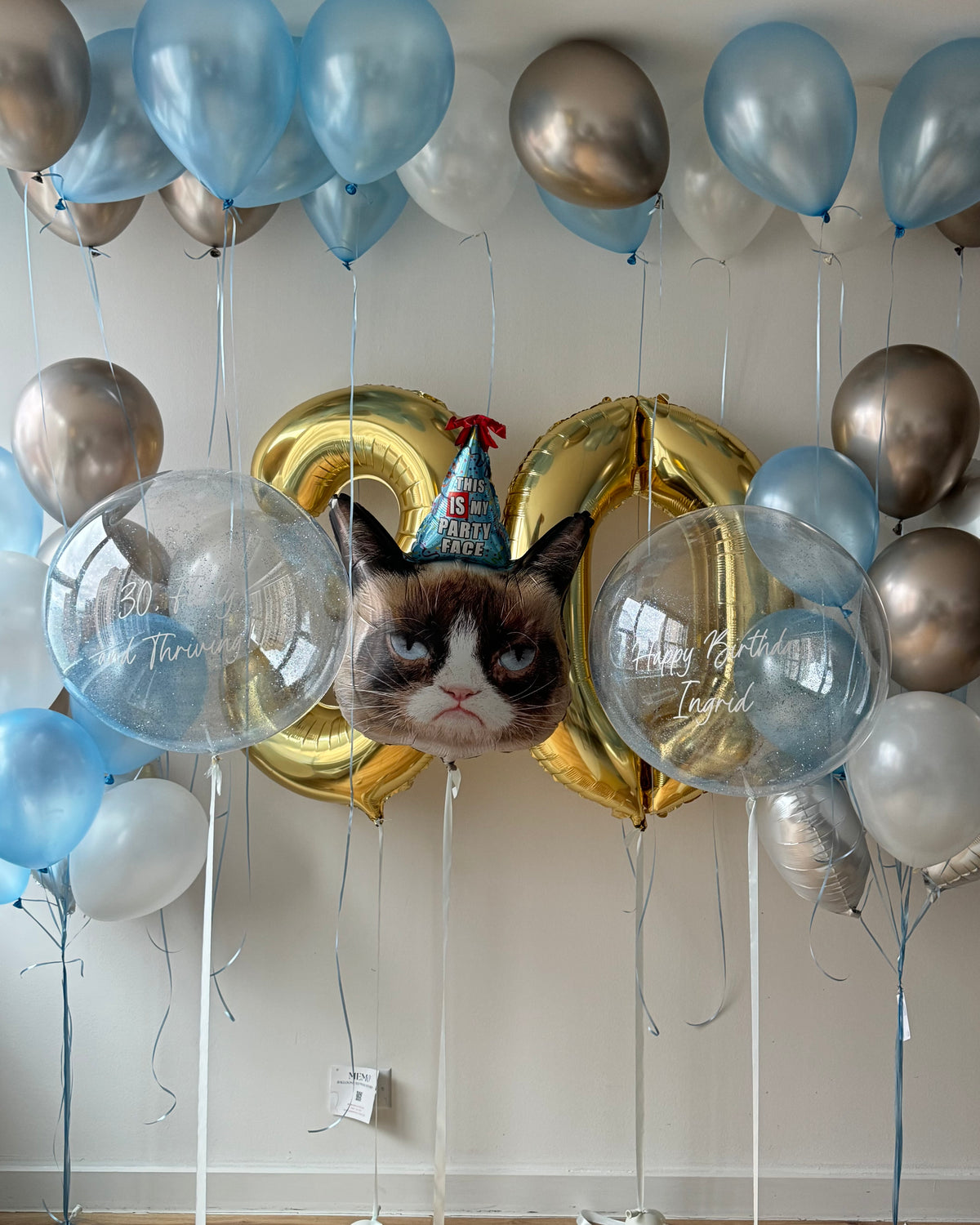 Giant Light Blue Grumpy Cat Balloon Set - Customized