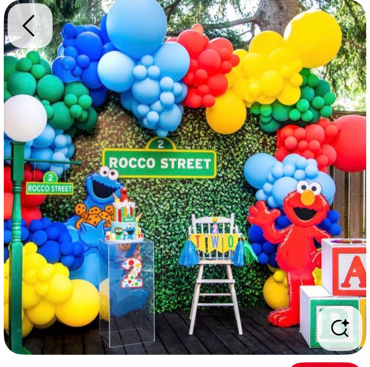 (50% deposit) Sesame Street Decor: (6.5x6.5ft backdrop with the custom name sign, 2 large cutouts of Sesame Street Characters & large balloon garland around the backdrop (colors - shades of blue, yellow, green, red)