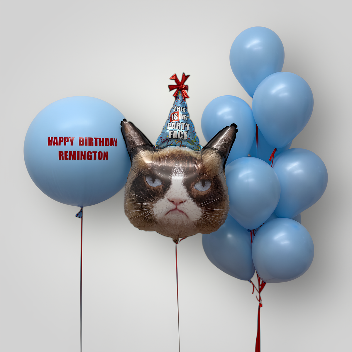 Grumpy Cat Jumbo Sphere and Baby Blue Latex Balloons