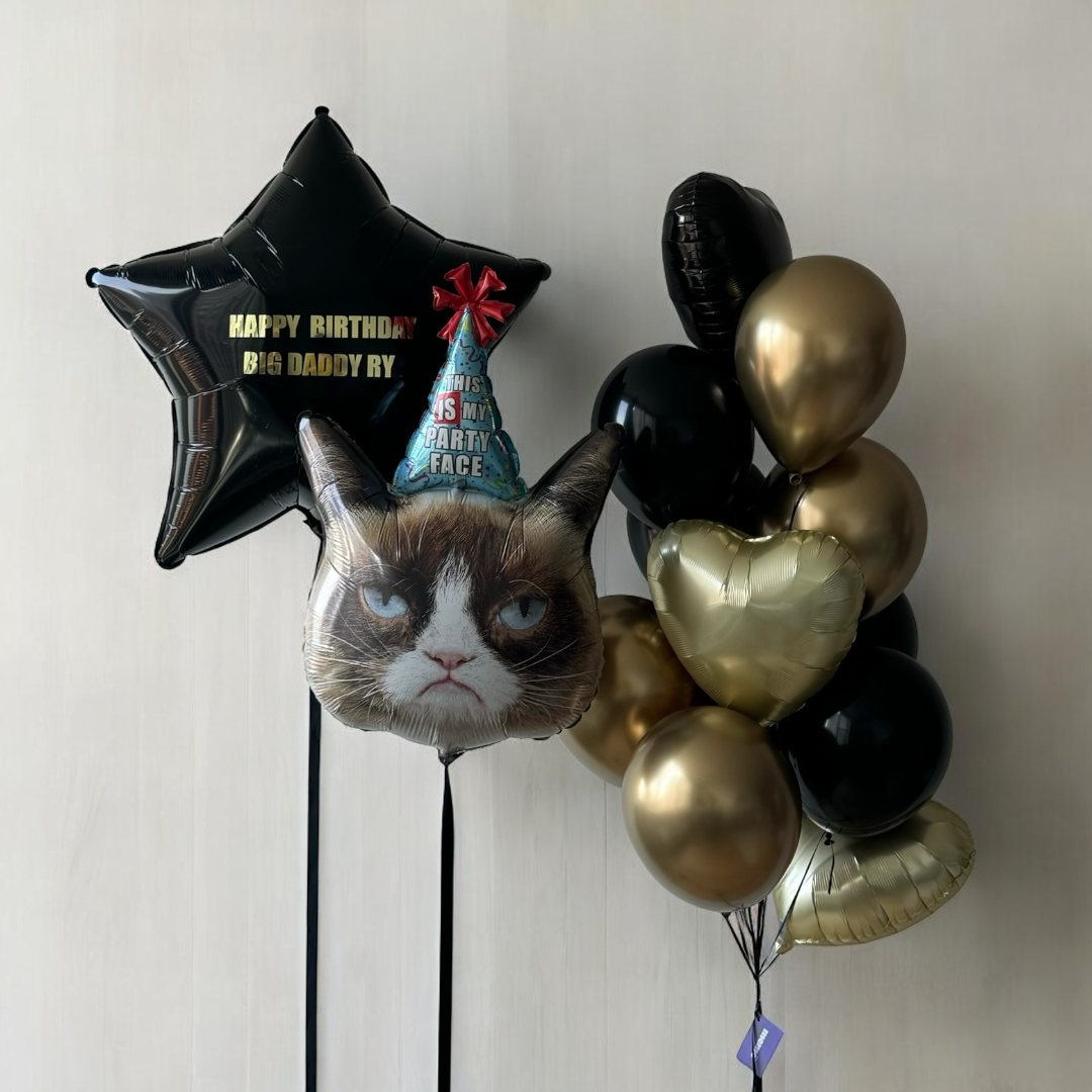 Custom Grumpy Cat Balloon: Jumbo Size, Black & Gold
