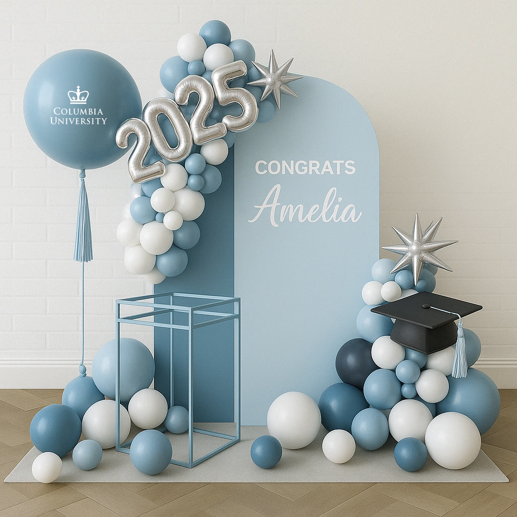 Columbia Graduation Party Backdrop & Balloon Garland