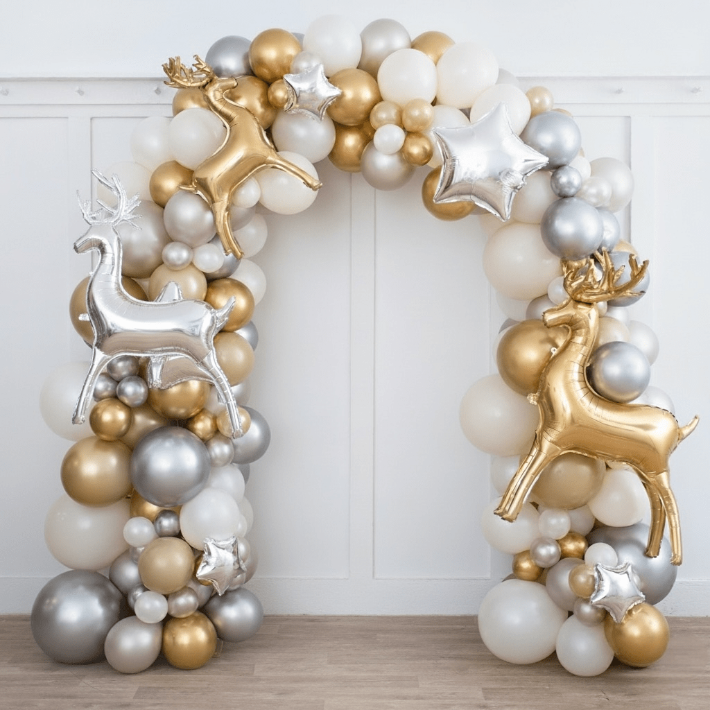 Silver & Gold Christmas Balloon Arch