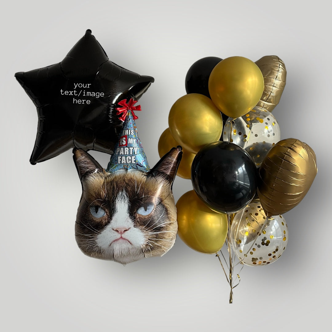 Custom Grumpy Cat Balloon: Jumbo Size, Black & Gold