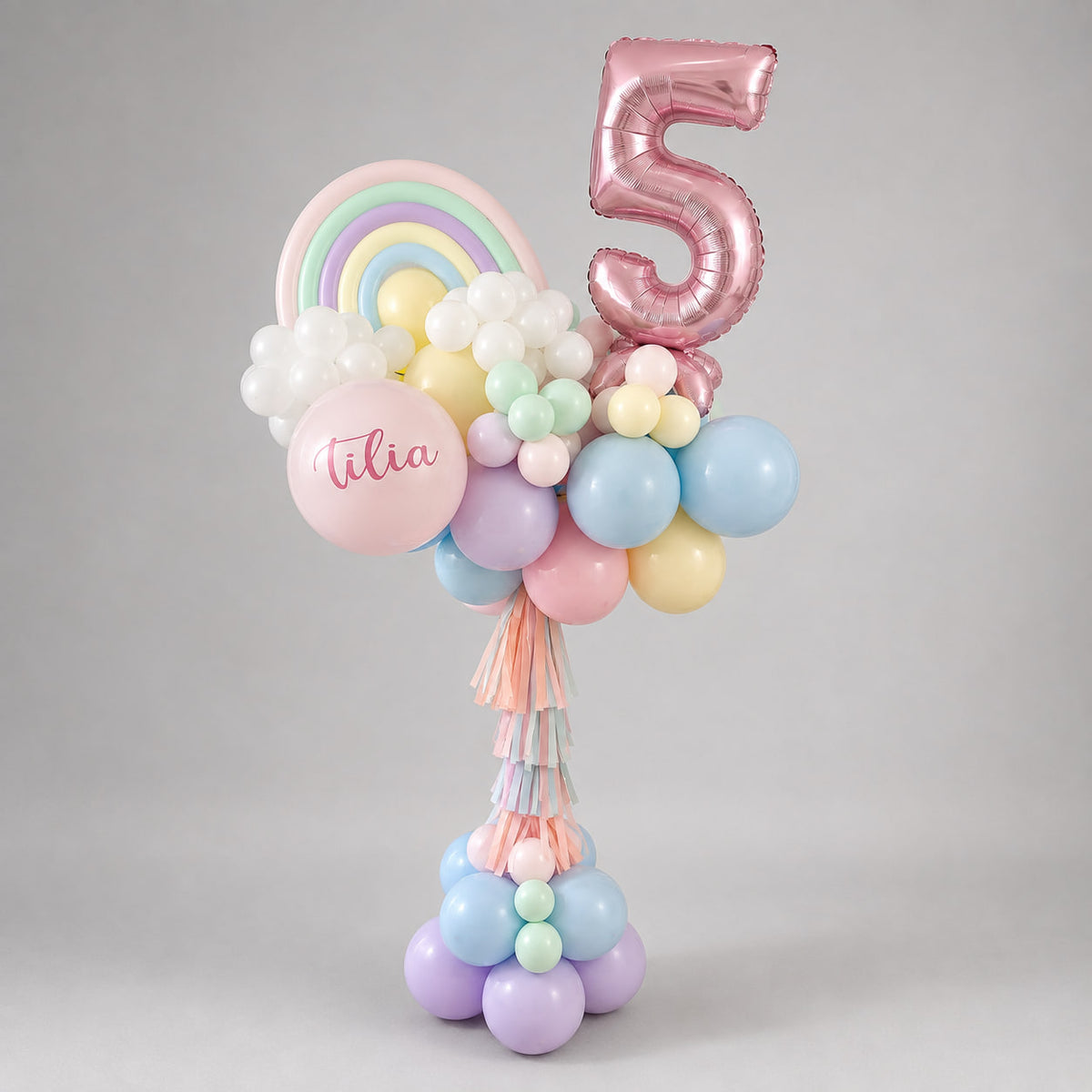 Pastel Rainbow Birthday Balloon Display